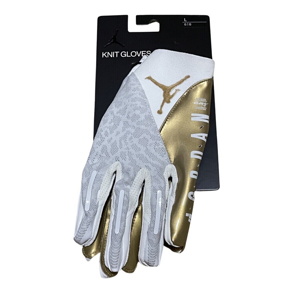 NIKE JORDAN VAPOR KNIT 4.0 METALLIC Football Receiver Gloves Large White Gold